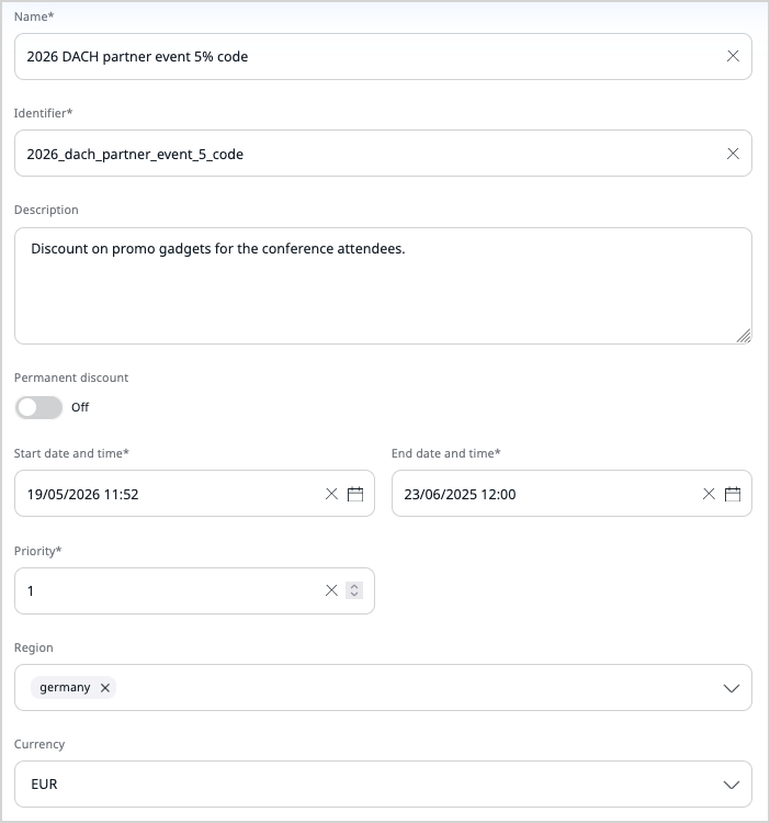 Creating a new discount